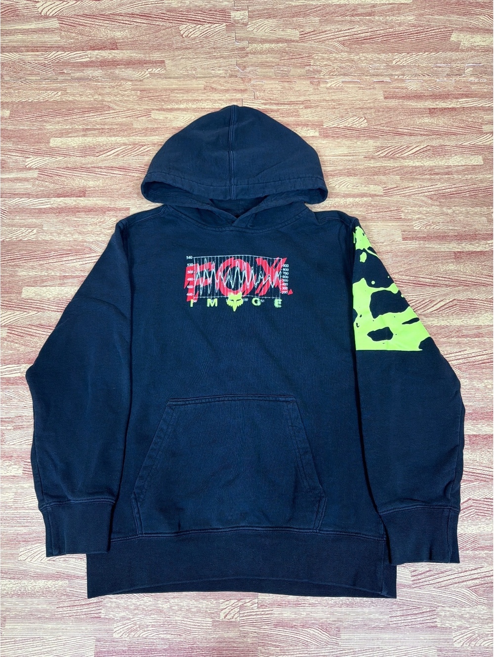 Fox Racing Youth Large Black Neon Green Moto Graphic Pullover Hoodie